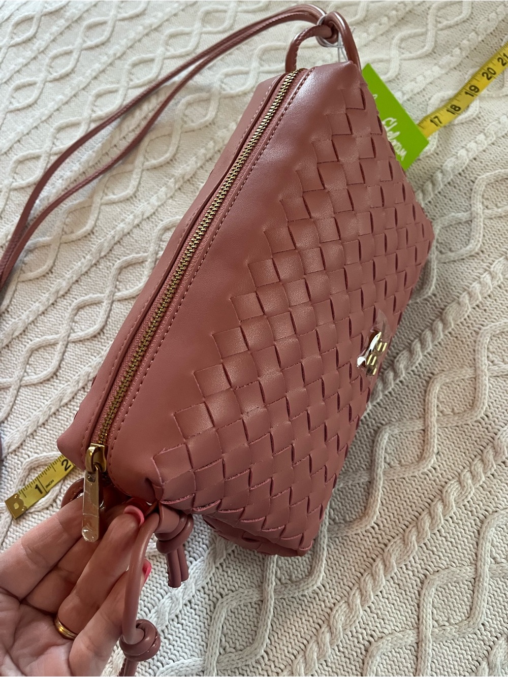 New! Sam Edelman Woven Soft Pink “Margo” Leather Crossbody Bag - Picture 8 of 16